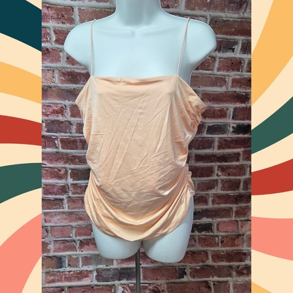 Future Collective Cream Draped Ruched Top Large Sleeveless Square Neck Slip